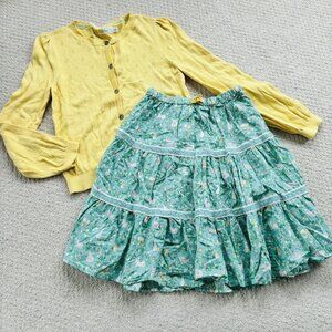 Mini Boden Spring Animals Skirt And Yellow Pastel Cardigan Outfit